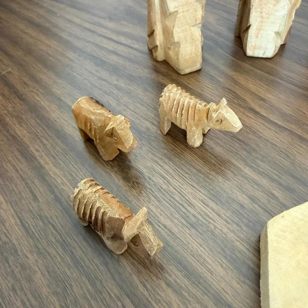 SERRV Jordan Hand Carved Olive Wood Nativity Set 11 Piece Rustic Minimalist